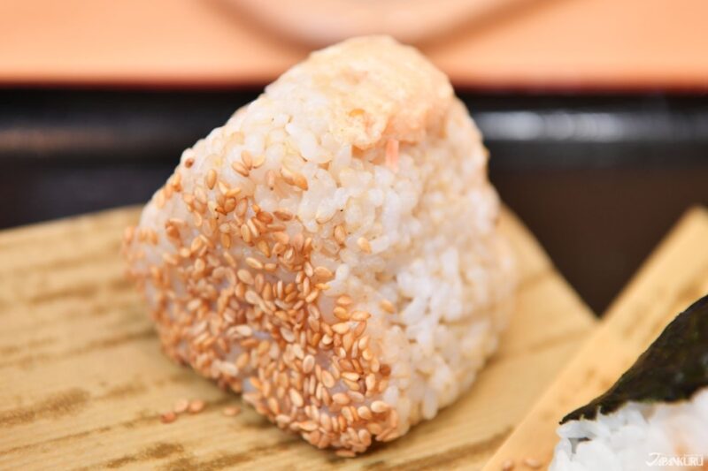 Japanese rice ball (onigiri) made with stockpile rice