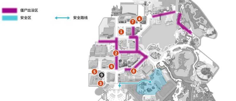 日本环球影城 万圣节 路线图