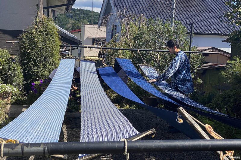 Japanese indigo artisans at work at Kurobane Aizome Konya