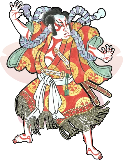 가부키 배우 의상과 분장을 한 인물 일러스트 – This is KABUKI 체험전 홍보 이미지