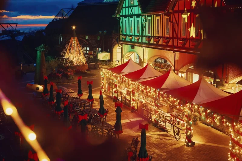 고베 누노비키 허브원 크리스마스 마켓 일루미네이션 트리와 독일풍 마켓 전경