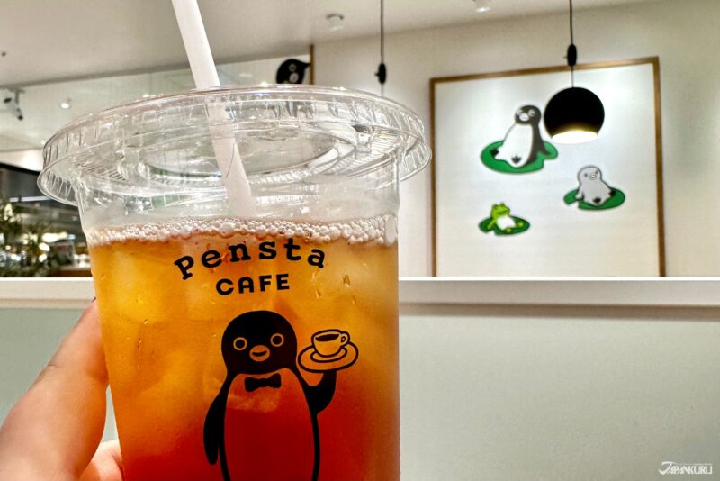 Suica Penguin drinks at the Pensta Cafe in Ueno Station