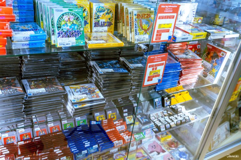 Vintage Pokemon video game cartridges at BOOKOFF in Osaka