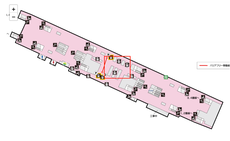 แผนที่แสดงตำแหน่งล็อกเกอร์ Multi Ecube ชั้น B4F ในสถานีโตเกียว